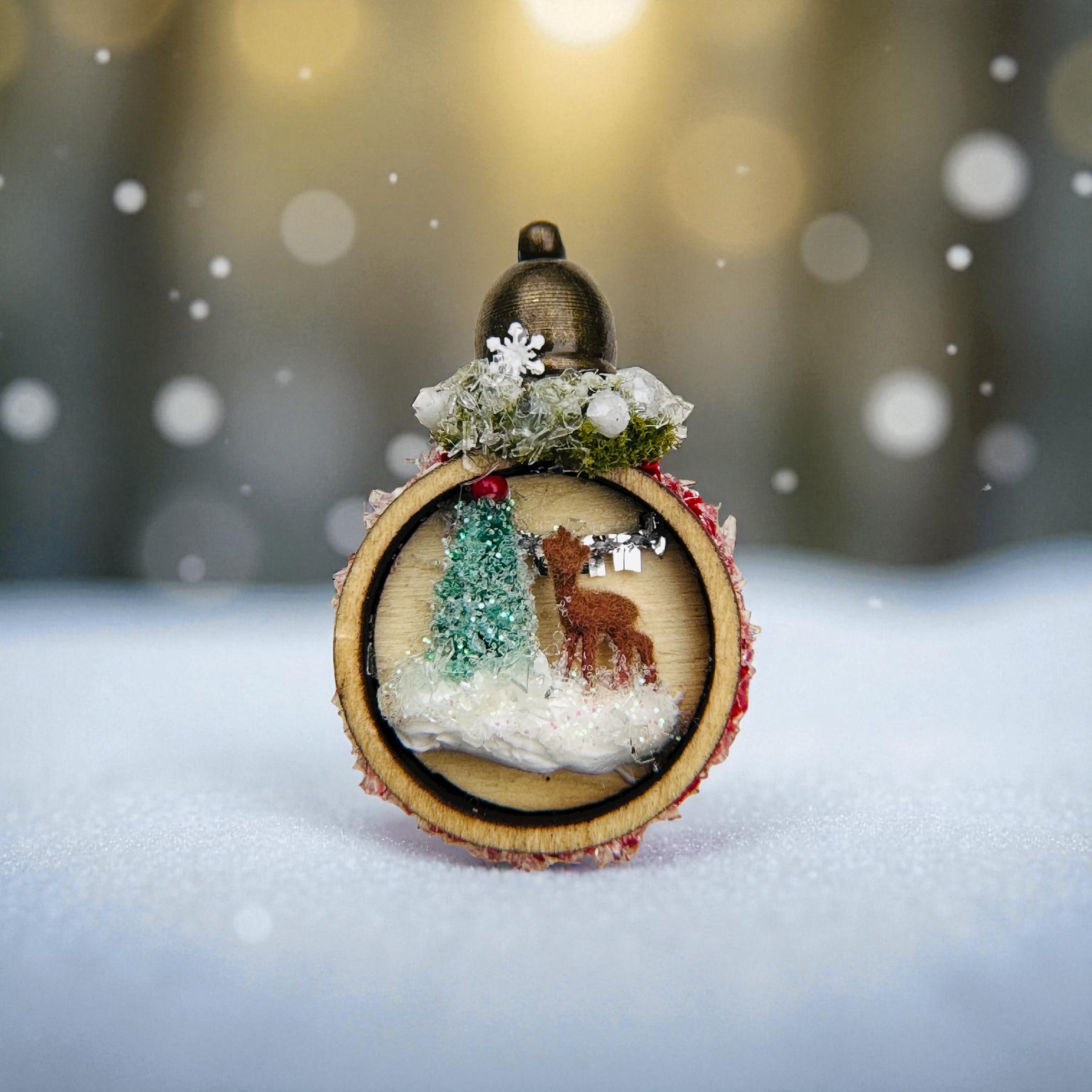 Tiny Diamond Dust Winter Deer Scene